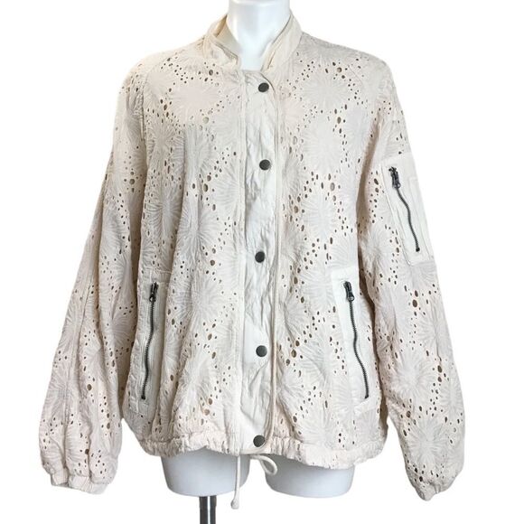 Free People Daisy Jane Ivory Eyelet Bomber Jacket Size Large - Picture 2 of 14